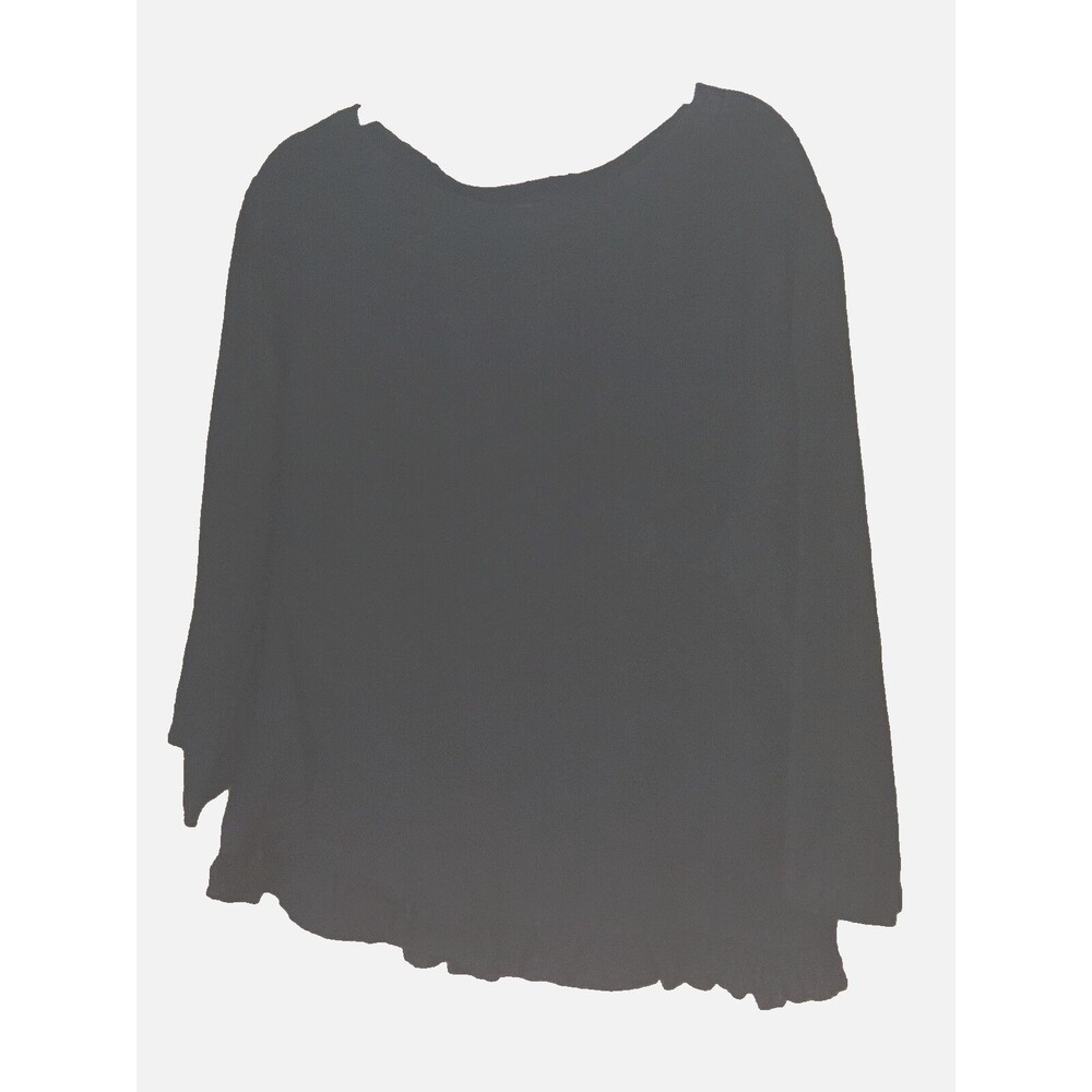 Click by Color Me Cotton Black 100% LINEN 3/4 Sleeve Ruffled Hem Top Sz L